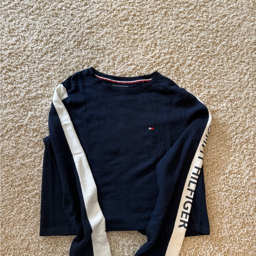 Tommy Hilfiger Blue and White Long Sleeve Tee